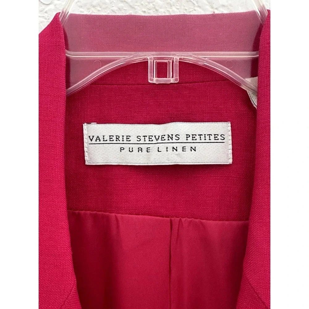 Vtg 90s Valerie Stevens Petites Pink 100% Linen Double Breasted‎ Blazer Sz 10P